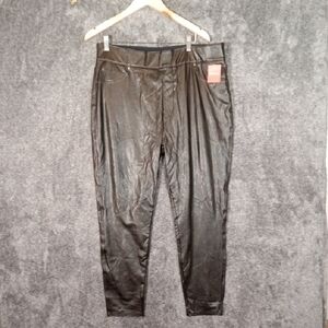 SPANX Black Faux Leather Leggings Tummy Control Womens 1X Tear